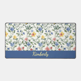 Blue Yellow Watercolor Wildflower Monogram Name Bureaumat