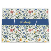 Blue Yellow Watercolor Wildflower Monogram Name Groot Cadeauzakje (Voorkant)