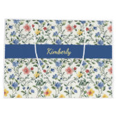 Blue Yellow Watercolor Wildflower Monogram Name Groot Cadeauzakje (Achterkant)