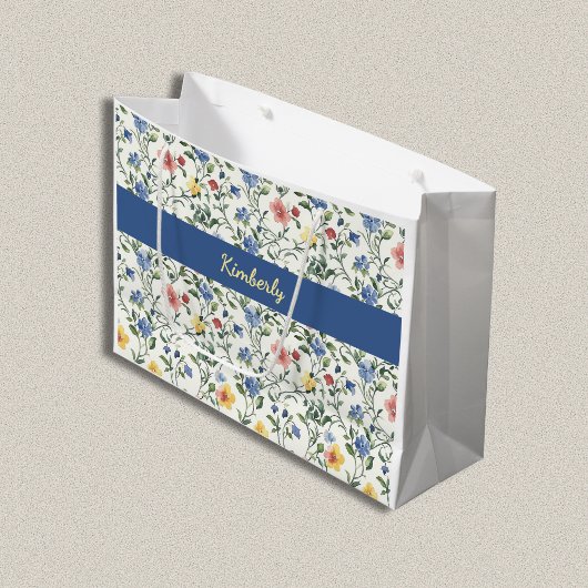 Blue Yellow Watercolor Wildflower Monogram Name Groot Cadeauzakje