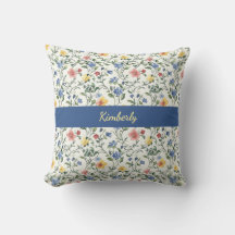 Blue Yellow Watercolor Wildflower Monogram Name