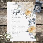 Blue Yellow & White Floral Wedding Invitation Kaart<br><div class="desc">Dit prachtige ontwerp is voorzien van stoffige blauwe,  bleek gele en witte bloemen op een witte achtergrond. Deze kaart maakt deel uit van de Blue,  Yellow & White Floral Wedding Suite van kaarten die zijn gemaakt door de Pers van de Pantserij.</div>