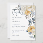 Blue Yellow & White Floral Wedding Invitation Kaart (Voorkant)