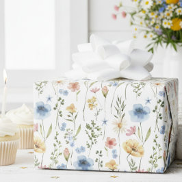 Blue Yellow Wildflower Floral Cadeaupapier