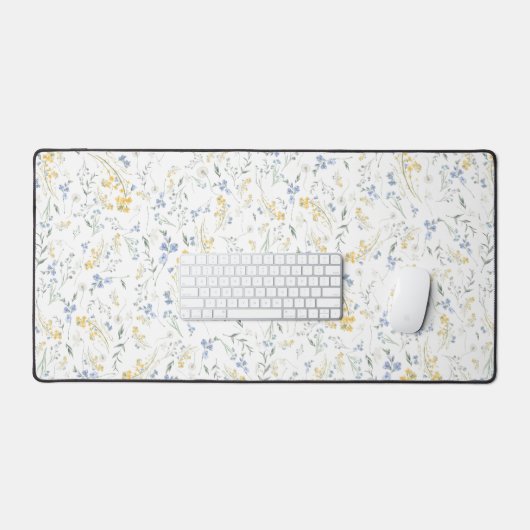 Blue Yellow Wildflower Pattern Bureaumat (Keyboard & Muis)