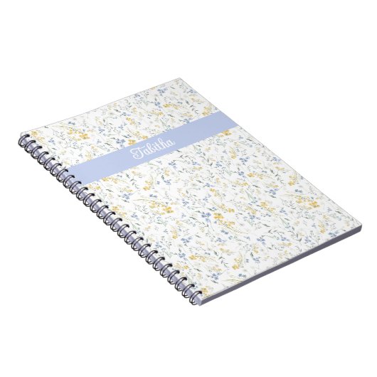 Blue Yellow Wildflower Pattern Custom Name Notitieboek (Rechterzijde)