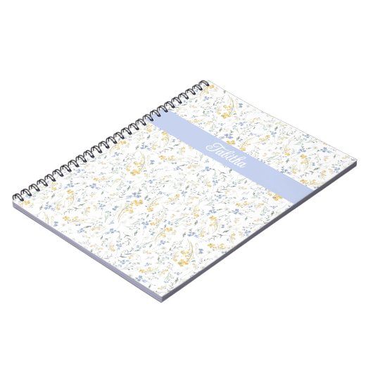 Blue Yellow Wildflower Pattern Custom Name Notitieboek (Linkerzijde)