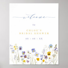 Blue & Yellow Wildflowers Vrijgezellenfeest Welkom Poster