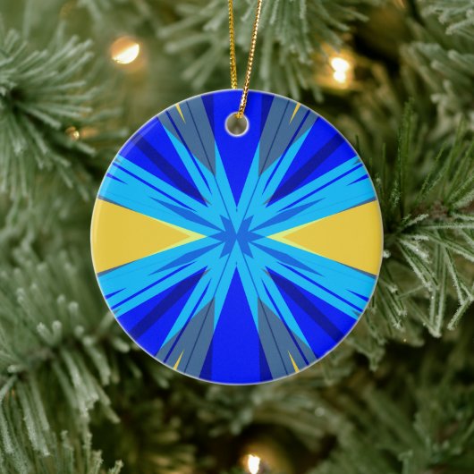 Blue Yellow Winter Kerstmis Star Starburst Keramisch Ornament (Boom)