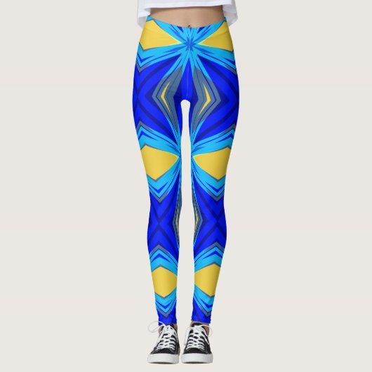 Blue Yellow Winter Kerstmis Star Starburst Leggings (Voorkant)