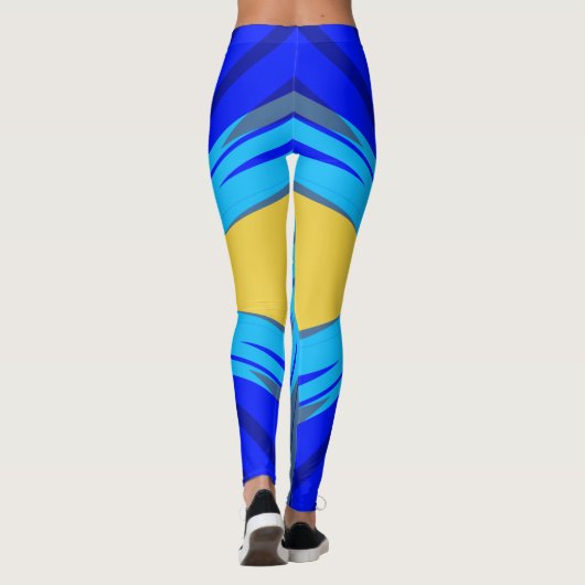 Blue Yellow Winter Kerstmis Star Starburst Leggings (Achterkant)