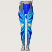 Blue Yellow Winter Kerstmis Star Starburst Leggings (Voorkant)