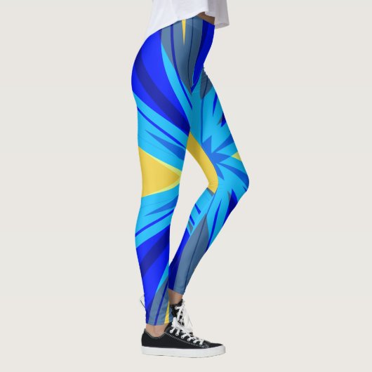 Blue Yellow Winter Kerstmis Star Starburst Leggings (Rechts)