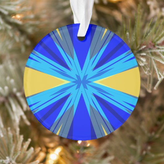Blue Yellow Winter Kerstmis Star Starburst Ornament (Boom)