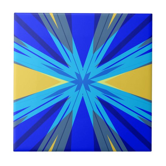 Blue Yellow Winter Kerstmis Star Starburst Tegeltje (Voorkant)