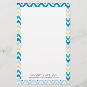 Blue Yellow Zigzag Ikat Pattern Briefpapier