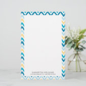 Blue Yellow Zigzag Ikat Pattern Briefpapier (Staand voorkant)