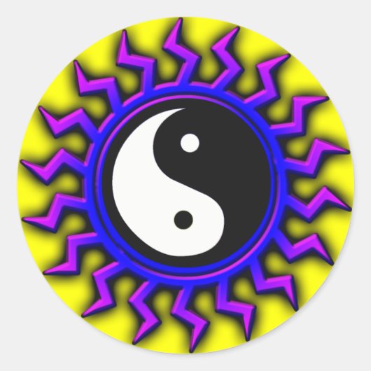 Blue Yin Yang Balanced Sun Ronde Sticker (Voorkant)