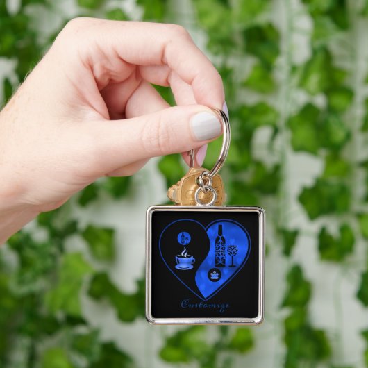 Blue Yin & Yang Coffee & Wine Sleutelhanger (Hand)