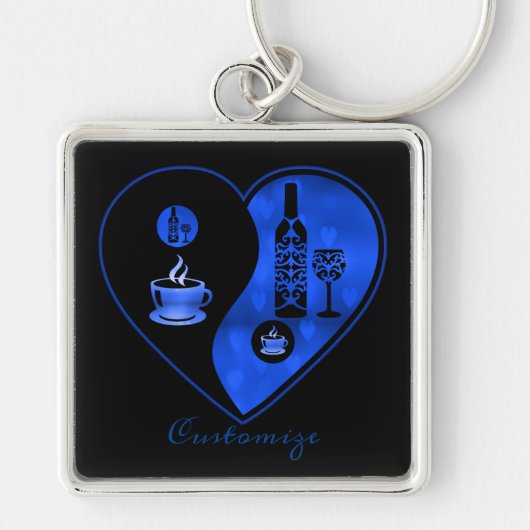 Blue Yin & Yang Coffee & Wine Sleutelhanger (Voorkant)