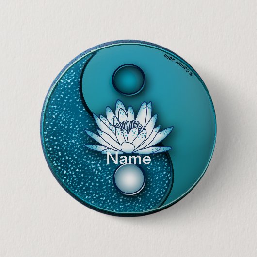 Blue Yin Yang Lotus Ronde Button 5,7 Cm (Voorkant)