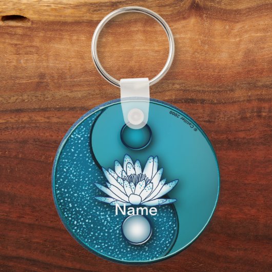 Blue Yin Yang Lotus Sleutelhanger (Voorkant)
