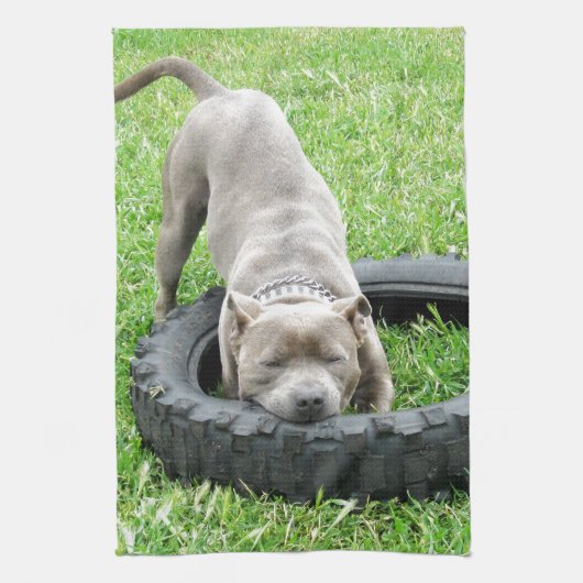 Blue Young Staffordshire Bull Terrier Theedoek (Verticaal)