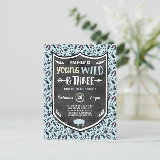 Blue Young Wild and Three Boys 3rd Birthday Party Briefkaart (Staand voorkant)