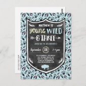 Blue Young Wild and Three Boys 3rd Birthday Party Briefkaart (Voorkant / Achterkant)