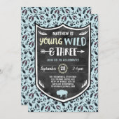 Blue Young Wild and Three Boys 3rd Birthday Party Kaart (Voorkant / Achterkant)