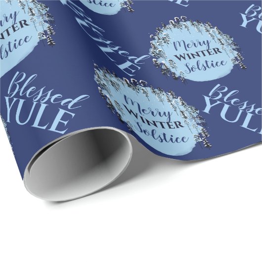 Blue Yule Merry Winter Solstice Trees Cadeaupapier (Rol Hoek)