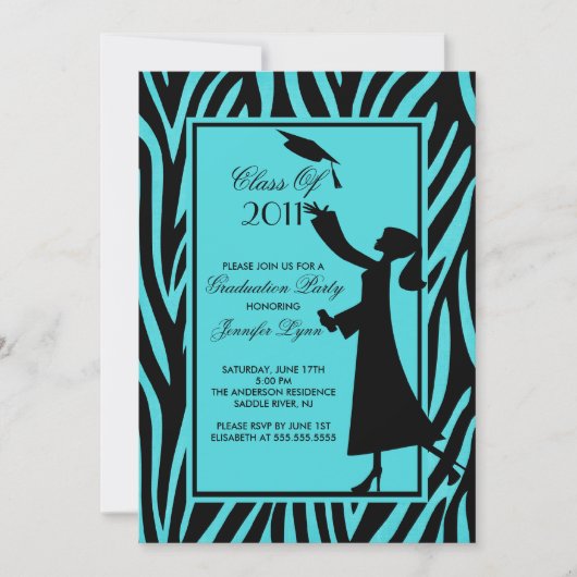 Blue Zebra Afstuderen Invitation Silhouette Afstud Kaart (Voorkant)