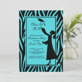 Blue Zebra Afstuderen Invitation Silhouette Afstud Kaart (Staand voorkant)