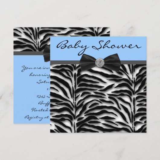 Blue Zebra Baby Shower Kaart (Voorkant / Achterkant)