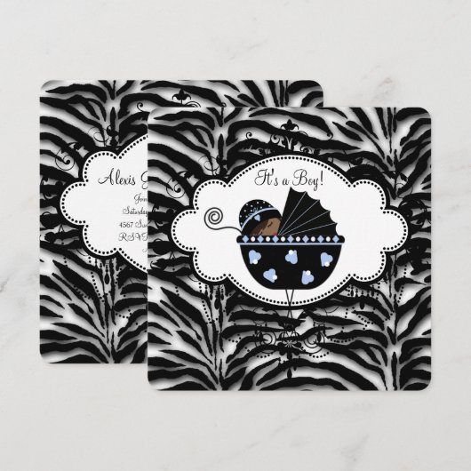 Blue Zebra Baby Shower Kaart (Voorkant / Achterkant)