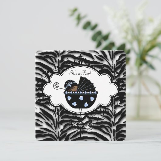 Blue Zebra Baby Shower Kaart (Staand voorkant)