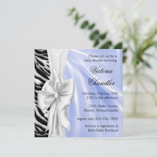 Blue Zebra Baby Shower Uitnodigingen (Staand voorkant)