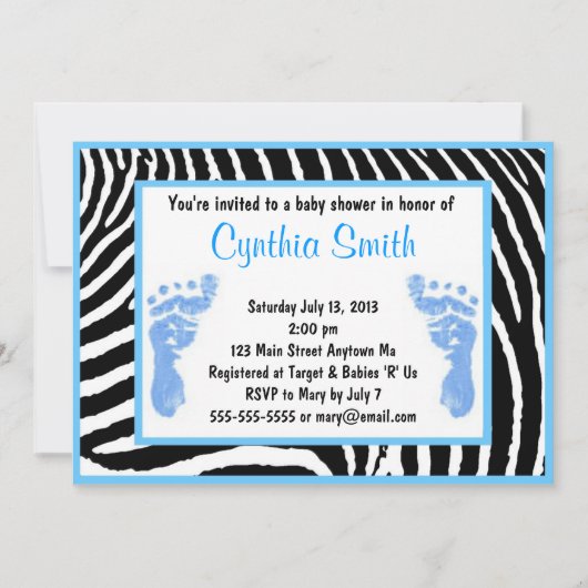 Blue Zebra Baby Shower-uitnodigingen Kaart (Voorkant)