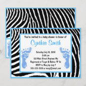 Blue Zebra Baby Shower-uitnodigingen Kaart (Voorkant / Achterkant)