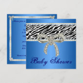 Blue Zebra Diamond Bow Baby shower Uitnodiging (Voorkant / Achterkant)