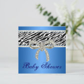 Blue Zebra Diamond Bow Baby shower Uitnodiging (Staand voorkant)