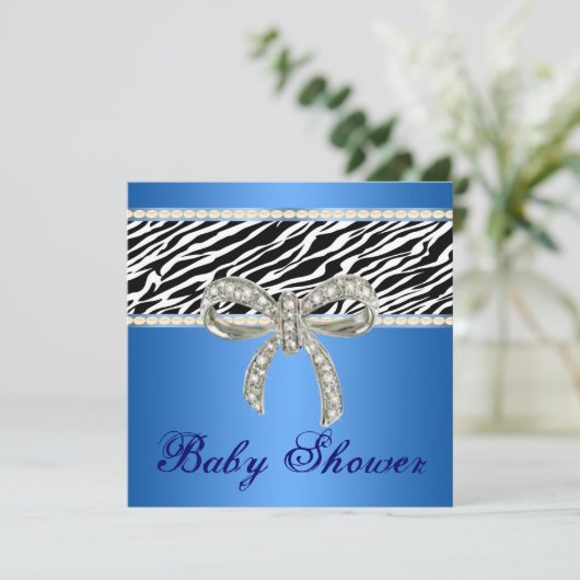 Blue Zebra Diamond Bow Baby shower Uitnodiging (Staand voorkant)