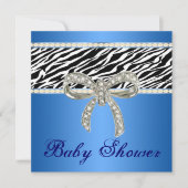 Blue Zebra Diamond Bow Baby shower Uitnodiging (Voorkant)