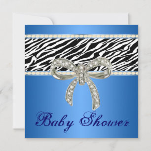 Blue Zebra Diamond Bow Baby shower Uitnodiging