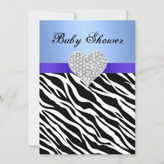 Blue Zebra Diamond Heart Baby shower Kaart (Voorkant)