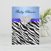 Blue Zebra Diamond Heart Baby shower Kaart (Staand voorkant)