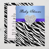 Blue Zebra Diamond Heart Baby shower Kaart (Voorkant / Achterkant)