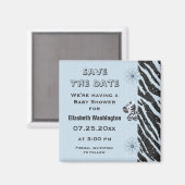 Blue Zebra & Flowers Baby shower Save the Date Magneet (Voorkant / Achterkant)