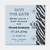 Blue Zebra & Flowers Baby shower Save the Date Magneet (Voorkant)