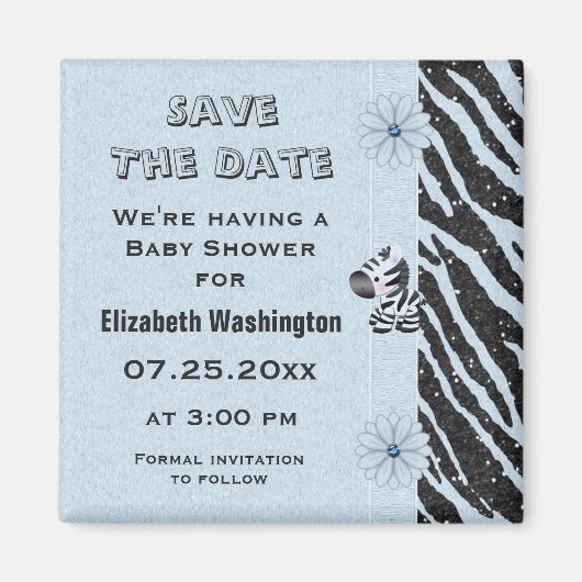 Blue Zebra & Flowers Baby shower Save the Date Magneet (Voorkant)